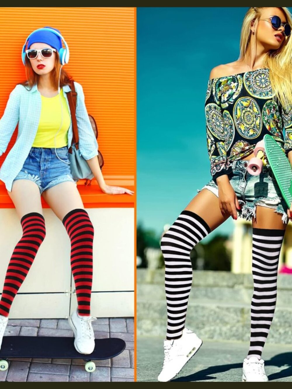 Striped Knee High Socks & Long Fingerless Arm Warmers Set - Picture 5 of 6